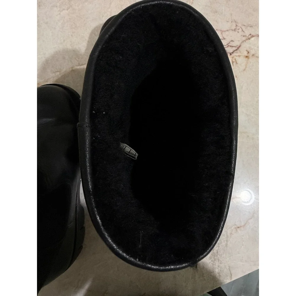 UGG Beacon Leather Shearling Boots Black Waterproof Lug Sole Size 9